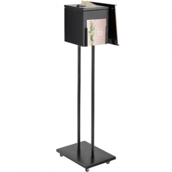 Picture of VEVOR Ballot Box, Floor Standing Suggestion Box with Sign Holder and Lock, Side Pocket for Storing Ballots, Brochures, Donation Box for Home Office Church Election, 8.6\"W x 9.4\"H x 8\"D, Black