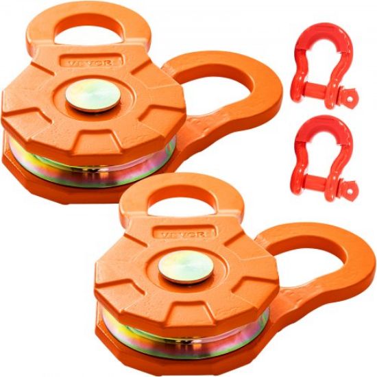 Picture of VEVOR Snatch Block, 11T/25,000 LBS Working Load Limit, Heavy Duty Winch Pulley for 0.55"/14 mm Synthetic Rope or Soft Shackles, Off-Road Recovery Accessories for Tractor, Truck, ATV & UTV, 2 Packs