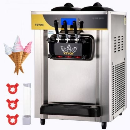 Picture of VEVOR Commercial Ice Cream Maker, 22-30L/H Yield, 2350W Countertop Soft Serve Machine w/ 2x6L Hopper 2L Cylinder LCD Panel Puffing Shortage Alarm, Frozen Yogurt Maker for Restaurant Snack Bar, Silver