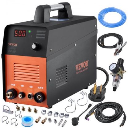 Picture of VEVOR Plasma Cutter, 50Amp, Air Cutting Machine with Plasma Torch, 110V/220V Dual Voltage AC IGBT Inverter Metal Cutting Equipment for 1/2" Clean Cut Aluminum and Stainless Steel, Black