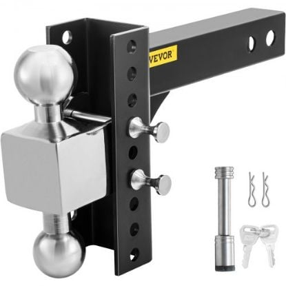 Picture of VEVOR Adjustable Trailer Hitch, 6" Rise & Drop Hitch Ball Mount 2" Receiver  22,000 LBS Rating, 2 and 2-5/16 Inch Stainless Steel Balls w/ Key Lock, for Automotive Trucks Trailers Towing