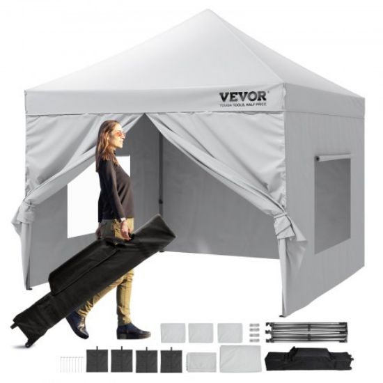 Picture of VEVOR Pop Up Canopy Tent, 10 x 10 FT, Outdoor Patio Gazebo Tent with Removable Sidewalls and Wheeled Bag, UV Resistant Waterproof Instant Gazebo Shelter for Party, Garden, Backyard, Black