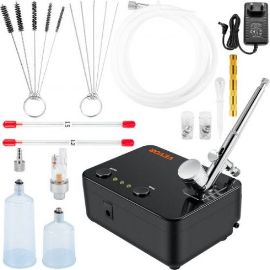 Picture of VEVOR Airbrush Kit, Professional Airbrush Set with Compressor, Airbrushing System Kit with Multi-Purpose Dual-Action Gravity Feed Airbrushes, Art Nail Cookie Tatto