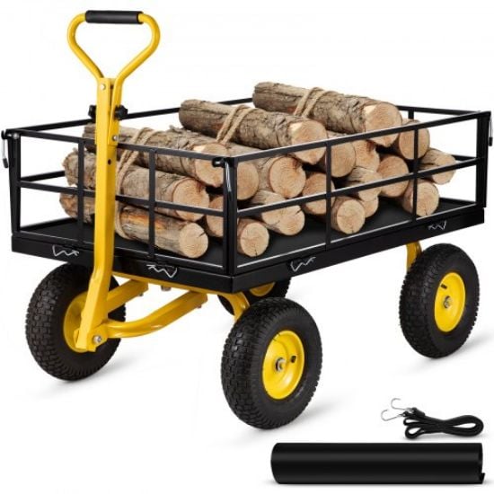 Picture of VEVOR Steel Garden Cart, Heavy Duty 500 lbs Capacity, with Removable Mesh Sides to Convert into Flatbed, Utility Metal Wagon with 180° Rotating Handle and 10 in Tires, Perfect for Garden, Farm, Yard