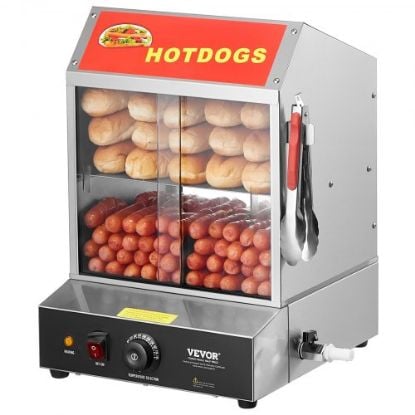 Picture of VEVOR 1200W Commercial Hot Dog Steamer 2 Tier Electric Bun Warmer w/ Slide Doors