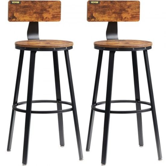 Picture of VEVOR Rustic Bar Stools Counter Height Round Bar Chairs with Backrest 29" 2 Set