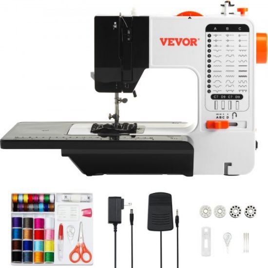 Picture of VEVOR Sewing Machine, Portable Sewing Machine for Beginners with 12 Built-in Stitches, Reverse Sewing, Dual Speed Kids Sewing Machine with Extension Table Foot Pedal, Accessory Kit Family Home Travel