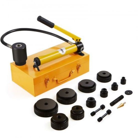 Picture of VEVOR Hydraulic Knockout Punch Kit, 10 Ton 1/2" to 2" Conduit Hole Cutter Set, KO Tool Kits with Puncher 6 Piece, Metal Sheet Driver Tools, For Aluminum, Stainless Steel, Brass, Fiberglass and Plastic