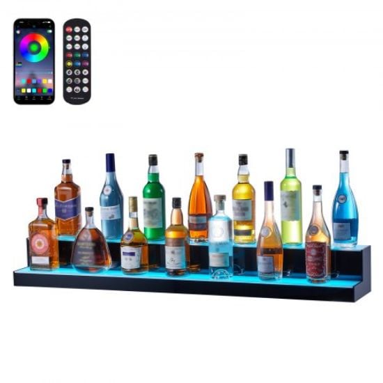 Picture of VEVOR LED Lighted Liquor Bottle Display Bar Shelf RF & App Control 40" 2-Step