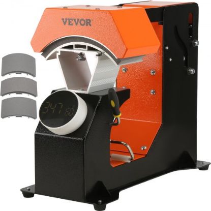 Picture of VEVOR 3-in-1 Auto Hat Heat Press with 3pcs Interchangeable Platens(6.6" x 2.7", 6.6" x 3.8", 6.1" x 3"), Automatic Release&Press Knob-Style Digital Control Panel, Heat Transfer Printing for Caps