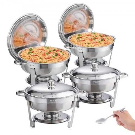 Picture of VEVOR 2-Pack Round Chafing Dish Set with Full-Size 4Qt Pan Glass Lid Fuel Holder