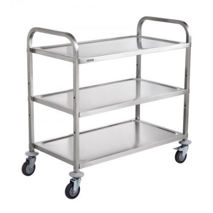 Picture of VEVOR 3-Tier Utility Cart Rolling Cart on Wheels 24"x20"x36.6" 470 LBS 6 Hooks