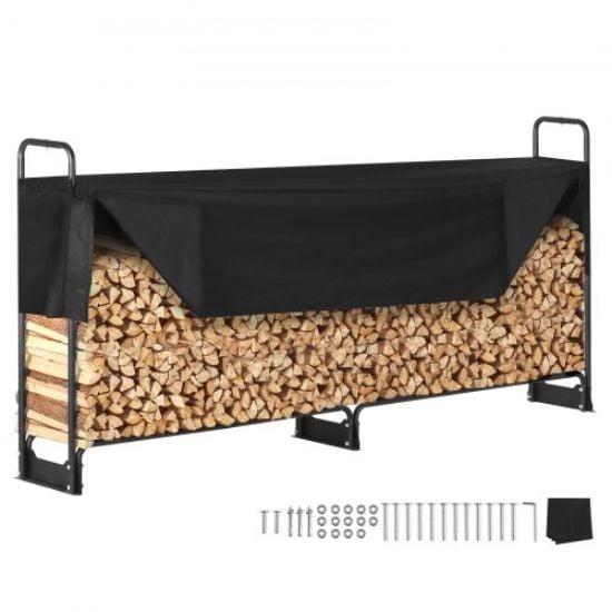 Picture of VEVOR 4.3FT Outdoor Firewood Rack with Cover, 52x14.2x46.1 in, Heavy Duty Firewood Holder & 600D Oxford Waterproof Cover for Fireplace, Patio, Indoor/Outdoor Log Storage Rack for 1/4 Cord of Firewood