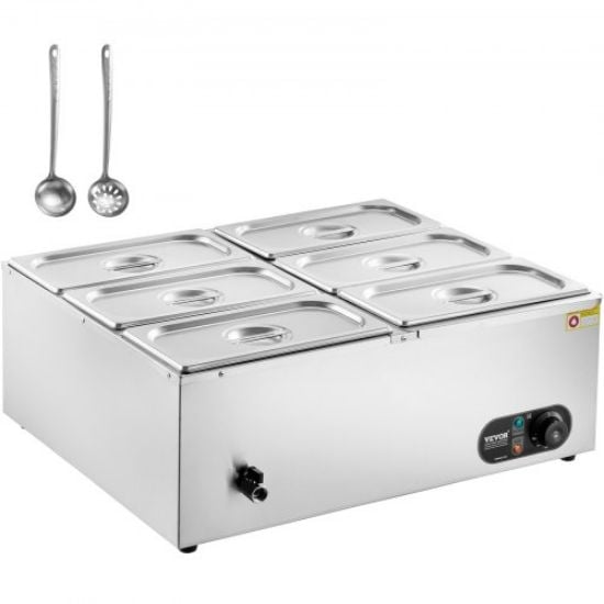 Picture of VEVOR 2-Pan Commercial Food Warmer, 2 x 12QT Electric Steam Table, 1500W Professional Countertop Stainless Steel Buffet Bain Marie with 86-185°F Temp Control for Catering and Restaurants, Silver