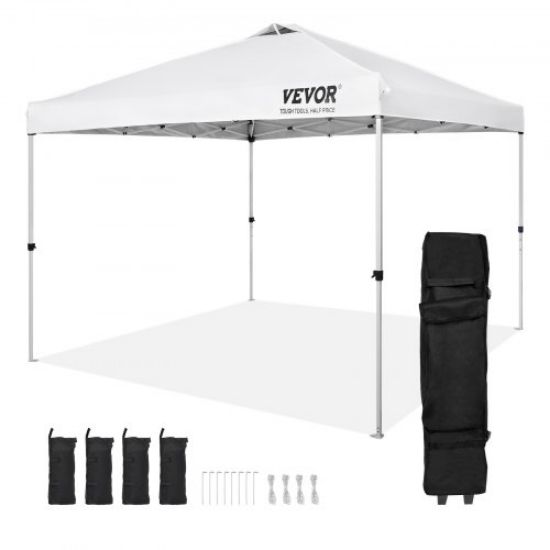 Picture of VEVOR Pop Up Canopy Tent, 10 x 10 ft, 250 D PU Silver Coated Tarp, with Portable Roller Bag and 4 Sandbags, Waterproof and Sun Shelter Gazebo for Outdoor Party, Camping, Commercial Events, Dark Gray