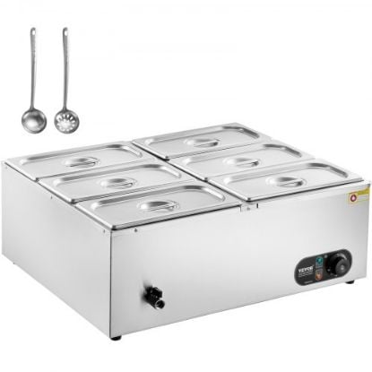 Picture of VEVOR 6-Pan Commercial Food Warmer, 6 x 8QT Electric Steam Table, 1500W Professional Countertop Stainless Steel Buffet Bain Marie with 86-185°F Temp Control for Catering and Restaurants, Silver