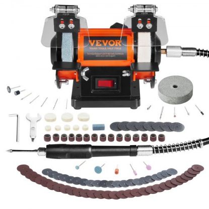 Picture of VEVOR Bench Polisher & Buffing Machine for Metal/Jewelry/Wood - With Wool & Abrasive Wheels, 100 Tools, 3590RPM