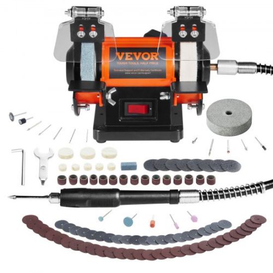 Picture of VEVOR Bench Polisher & Buffing Machine for Metal/Jewelry/Wood - With Wool & Abrasive Wheels, 100 Tools, 3590RPM