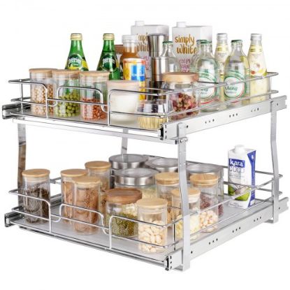 Picture of VEVOR 12"W x 17"D Pull Out Cabinet Organizer, Heavy Duty Slide Out Pantry Shelves, Chrome-Plated Steel Roll Out Drawers, Sliding Drawer Storage for Home, Inside Kitchen Cabinet, Bathroom, Under Sink