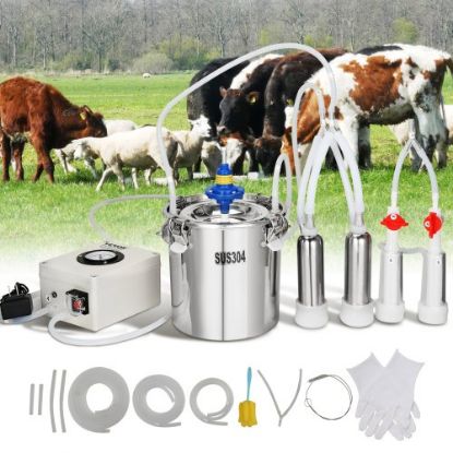 Picture of VEVOR Electric Cow Milking Machine, 6.6 Gal / 25 L 304 Stainless Steel Bucket, Automatic Pulsation Vacuum Milker, Portable Milker with Food-grade Silicone Cups and Tubes, Adjustable Pressure