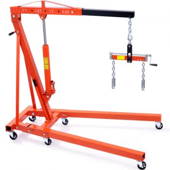 Picture of VEVOR Hydraulic Engine Hoist with Lever, 2 Ton/4400 LBS Heavy-duty Cherry Picker Shop Crane, Foldable Engine Crane and Engine Hoist leveler for Auto Repair, Motors, Weights Lifting, Loading