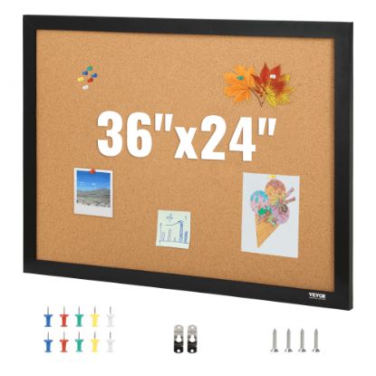 Picture of VEVOR Cork Board, 24 x 18 inches, Double-sided Bulletin Board with MDF Sticker Frame, Vision Board Includes 10 Pushpins, for Display and Decoration in Office Home and School