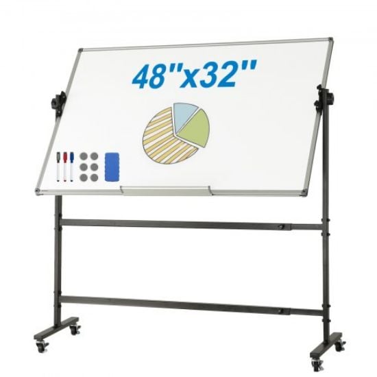 Picture of VEVOR Rolling Magnetic Whiteboard, Double-sided Mobile Whiteboard 48x36 Inches, Adjustable Height Dry Erase Board with Wheels, 1 Magnetic Erase & 3 Dry Erase Markers & Movable Tray for Office School