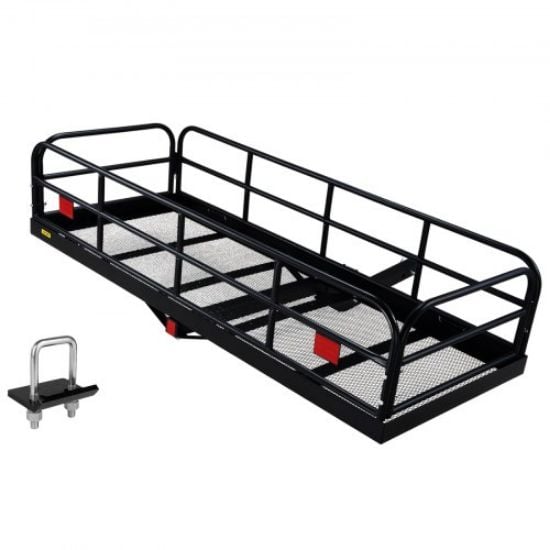 Picture of VEVOR Hitch Cargo Carrier, 53 x 19 x 5 in Trailer Hitch Mounted Steel Carrier Basket, 500lb Loading Luggage Carrier Rack with Stabilizer, Cargo Net, Straps, Fits 2" Hitch Receiver for SUV Truck Pickup