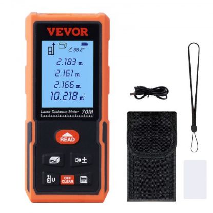 Picture of VEVOR Laser Measure, 328 ft, ±1/16'' Accuracy Laser Distance Measure with 100-Group Storage, ft/m/in/ft+in, 2.4'' Colorlit LCD Screen Laser Meter, Pythagorean Mode, Measure Distance, Area and Volume