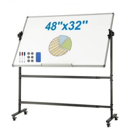 Picture of VEVOR Rolling Magnetic Whiteboard, Double-sided Mobile Whiteboard 36x24 Inches, Adjustable Height Dry Erase Board with Wheels, 1 Magnetic Erase & 3 Dry Erase Markers & Movable Tray Office, School