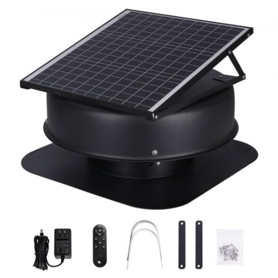 Picture of VEVOR Solar Attic Fan, 40 W, 1230 CFM Large Air Flow Solar Roof Vent Fan, Low Noise and Weatherproof with 110V Smart Adapter, Ideal for Home, Greenhouse, Garage, Shop, RV, FCC Listed