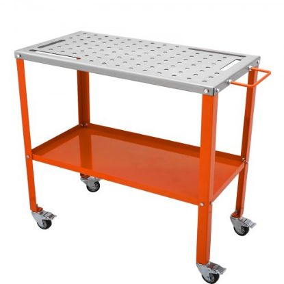 Picture of VEVOR Welding Table 30" x 20", 400lbs Load Capacity Steel Welding Workbench Table on Wheels, Folding Work Bench with Three 1.1" Slot, 3 Tilt Angles, Adjustable Height, Retractable Guide Rails