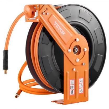 Picture of VEVOR Retractable Air Hose Reel, 3/8 IN x 50 FT Hybrid Air Hose Max 300PSI, Air Compressor Hose Reel with 5 ft Lead in, Ceiling / Wall Mount Heavy Duty Single Arm Steel Reel