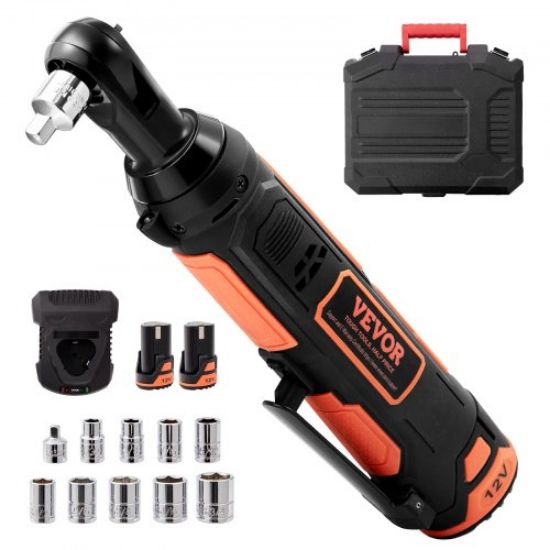 Picture of VEVOR 3/8" Cordless Electric Ratchet Wrench Set, 12V 33 Ft-lbs Power Ratchet Tool Kit, 45-Min Fast Charge, 2-Pack 2.0Ah Battery, Built-in LED Light, Variable Speed Trigger, 10 Sockets