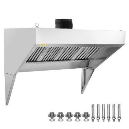 Picture of VEVOR Commercial Exhaust Hood, 8FT Food Truck Hood Exhaust, 201 Stainless Steel Concession Trailer Hood with 4 Detachable U-shaped Grid Oil Filter Mesh, Rust Resistant Vent Hood for Kitchen Restaurant