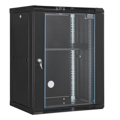 Picture of VEVOR 12U Wall Mount Network Server Cabinet, 15.5'' Deep, Server Rack Cabinet Enclosure, 200 lbs Max. Ground-mounted Load Capacity, with Locking Door Side Panels, for IT Equipment, A/V Devices