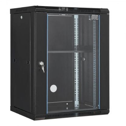 Picture of VEVOR 6U Wall Mount Network Server Cabinet, 15.5'' Deep, Server Rack Cabinet Enclosure, 200 lbs Max. Ground-mounted Load Capacity, with Locking Glass Door Side Panels, for IT Equipment, A/V Devices