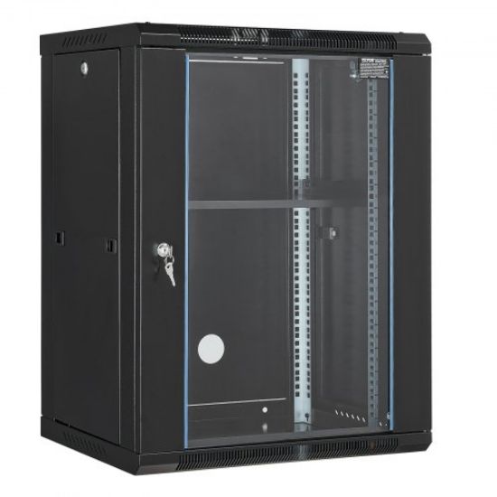 Picture of VEVOR 9U Wall Mount Network Server Cabinet, 15.5'' Deep, Server Rack Cabinet Enclosure, 200 lbs Max. Ground-mounted Load Capacity, with Locking Glass Door Side Panels, for IT Equipment, A/V Devices