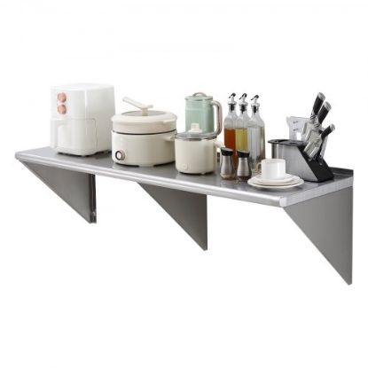 Picture of VEVOR 8.6" x 30" Stainless Steel Shelf, Wall Mounted Floating Shelving with Backsplash, 44 lbs Load Capacity Commercial Shelves, Heavy Duty Storage Rack for Restaurant, Kitchen, Bar, Home, and Hotel (2 Packs)