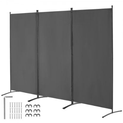 Picture of VEVOR Room Divider, 6.1 ft （102×71inch）Room Dividers and Folding Privacy Screens (3-panel), Fabric Partition Room Dividers for Office, Bedroom, Dining Room, Study, Freestanding, Dark Gray