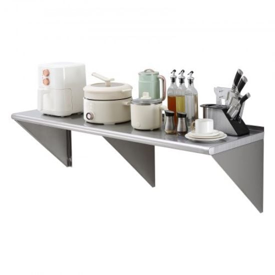 Picture of VEVOR 12" x 24" Stainless Steel Shelf, Wall Mounted Floating Shelving with Brackets, 230 lbs Load Capacity Commercial Shelves, Heavy Duty Storage Rack for Restaurant, Kitchen, Bar, Home, and Hotel