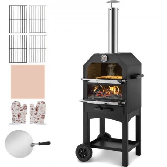 Picture of VEVOR Outdoor Pizza Oven, 16-inch, Gas Fired Pizza Maker, Portable Outside Stainless Steel Pizza Grill with 360° Rotatable Pizza Stone, Waterproof Cover, Peel, IR Thermometer, Gas Burner, CSA Listed