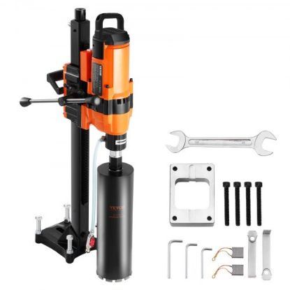 Picture of VEVOR Diamond Core Drilling Machine, 8in Wet&Dry Concrete Core Drill Rig with Stand, 750RPM Speed & 1-1/4" 5/8" Thread & Lifting Handle, 8in Drilling Diameter for Concrete Brick Block Stone, 2500W