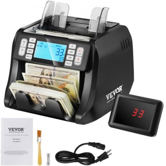 Picture of VEVOR Money Counter Machine, Bill Counter with UV, MG, IR and DD Counterfeit Detection, USD & EUR Cash Counting Machine with Large LCD & External Display for Small Business