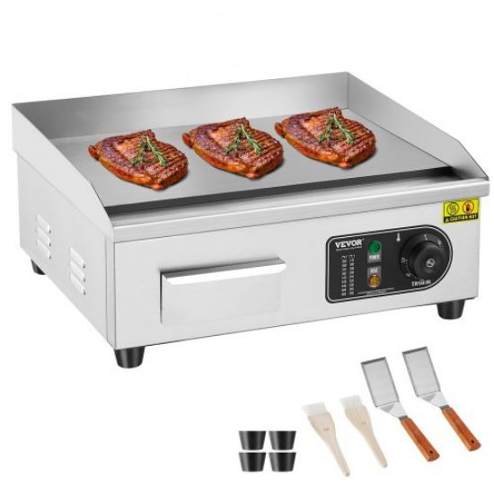 Picture of VEVOR 7 IN 1 Commercial Electric Griddle, 14.4" 1800W Indoor Countertop Grill, Stainless Steel Restaurant Teppanyaki Grill with Non Stick Iron Cooking Plate, 0-446℉ Adjustable Temp Control 110V