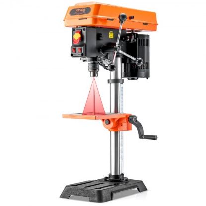 Picture of VEVOR 12 in Benchtop Drill Press, 5 Amp 120V, Variable Speed Cast Iron Bench Drill Press, 12 in Swing Distance 0-45° Tiltling Worktable with Laser Work Light, Tabletop Drilling Machine for Wood Metal