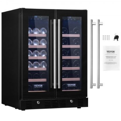 Picture of VEVOR Wine Cooler, 46 Bottles Under Counter Built-in or Freestanding Wine Refrigerator, Dual Zone Beverage Cooler with Blue LED Light, Single Door, Child Lock for Beer Soda Wine Water, ETL Listed