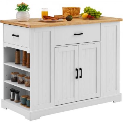 Picture of VEVOR Kitchen Island Cart with Solid Wood Top, 35.4" Width Mobile Carts with Storage Cabinet, Rolling Kitchen Table with Spice Rack, Towel Rack, Drop Leaf and Drawer, Portable Islands on Wheels, White