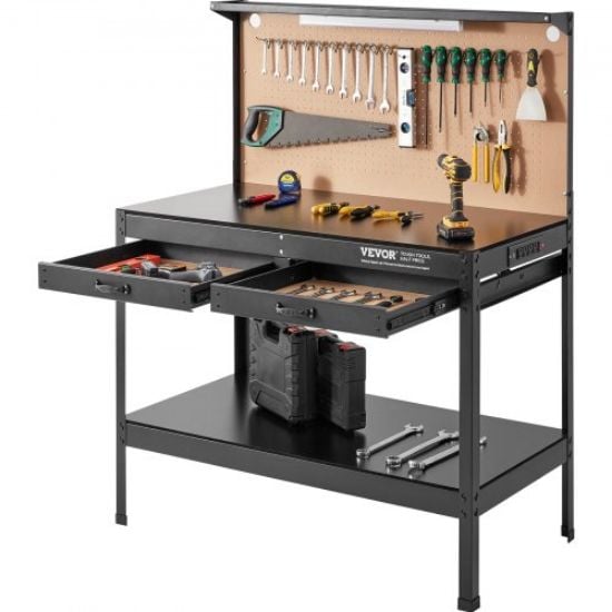 Picture of VEVOR Adjustable Workbench, 72" L X 25" W Garage Worktable with Universal Wheels, 28-39.5" Heights & 3000 LBS Load Capacity, with Power Outlets & Hardwood Top & Storage & Foot Pads, for Office Home