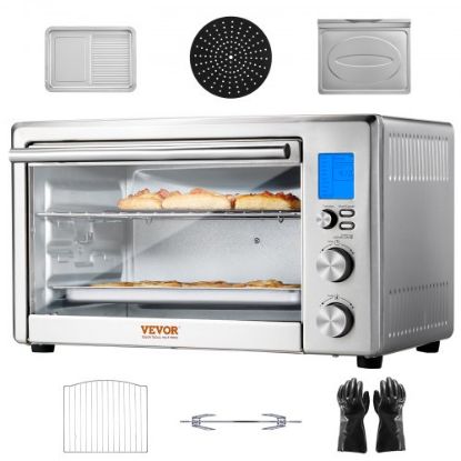 Picture of VEVOR 12-IN-1 Air Fryer Toaster Oven, 25L Convection Oven, 1700W Stainless Steel Toaster Ovens Countertop Combo with Grill, Pizza Pan, Gloves, 12 Slices Toast, 12-inch Pizza, Home and Commercial Use